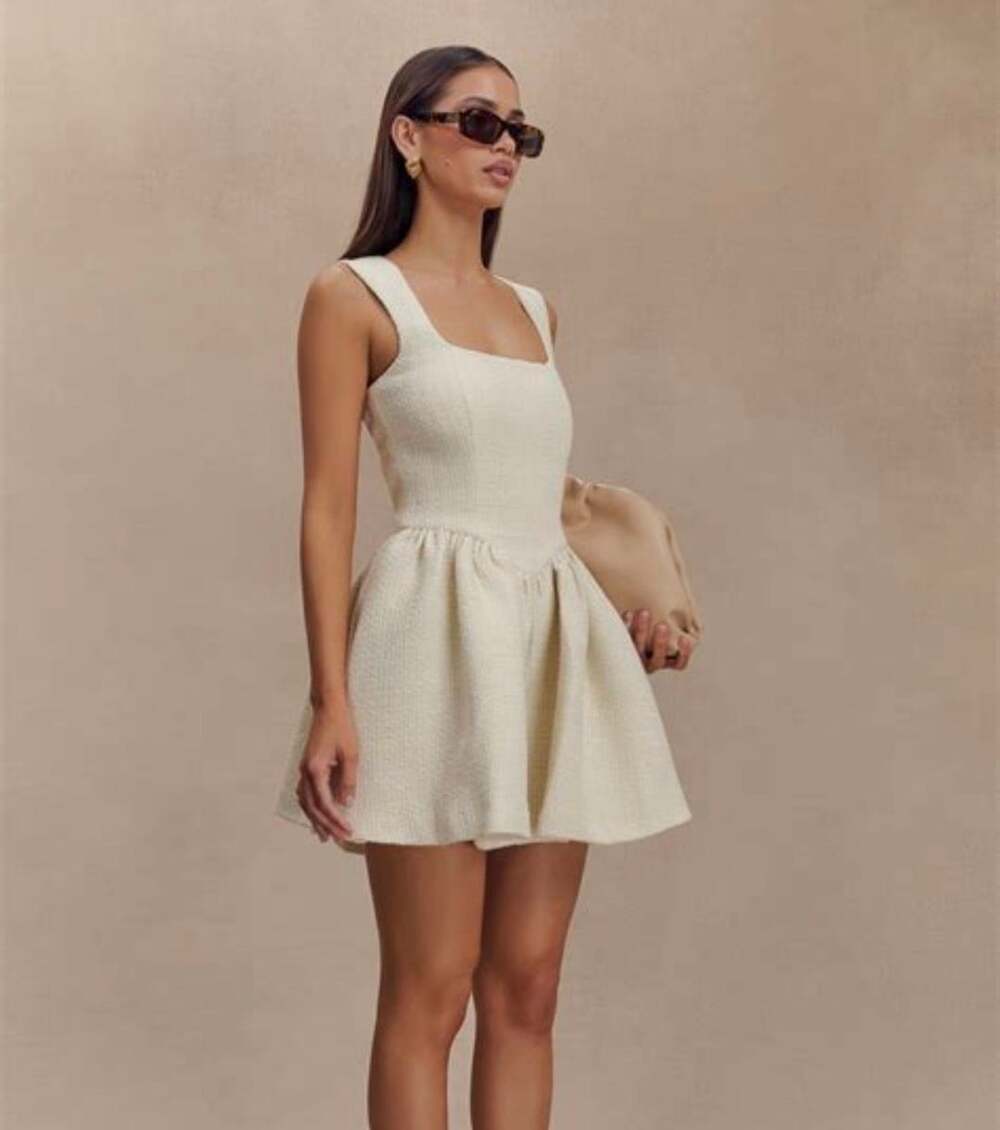 Meshki Jennifer Boucle Mini Dress Ivory Size S NWT